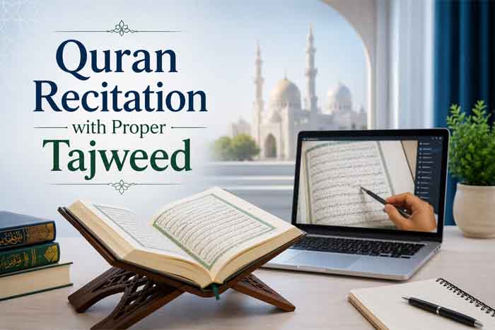 Student learning Quran recitation with proper Tajweed online