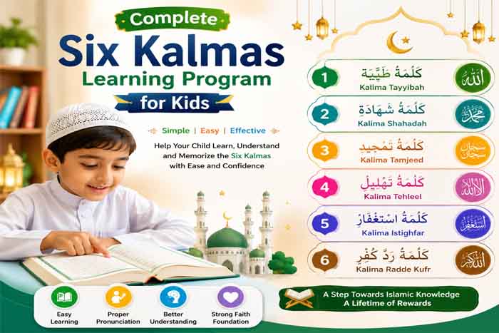 Kids learning the Six Kalmas of Islam with educational support and guidance